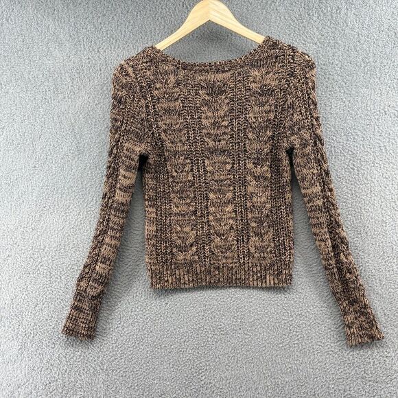 Free People Sweater Brown Cable Knit Contrasting browns scoop neck boho small - Picture 2 of 13